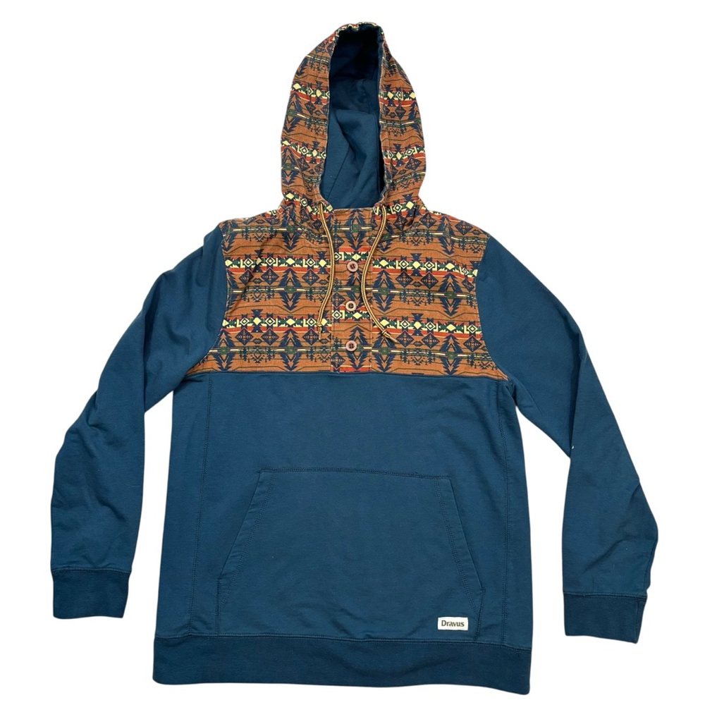 Men’ Dravus Brand Aztec Print Hoodie Dark‎ Teal Size Medium